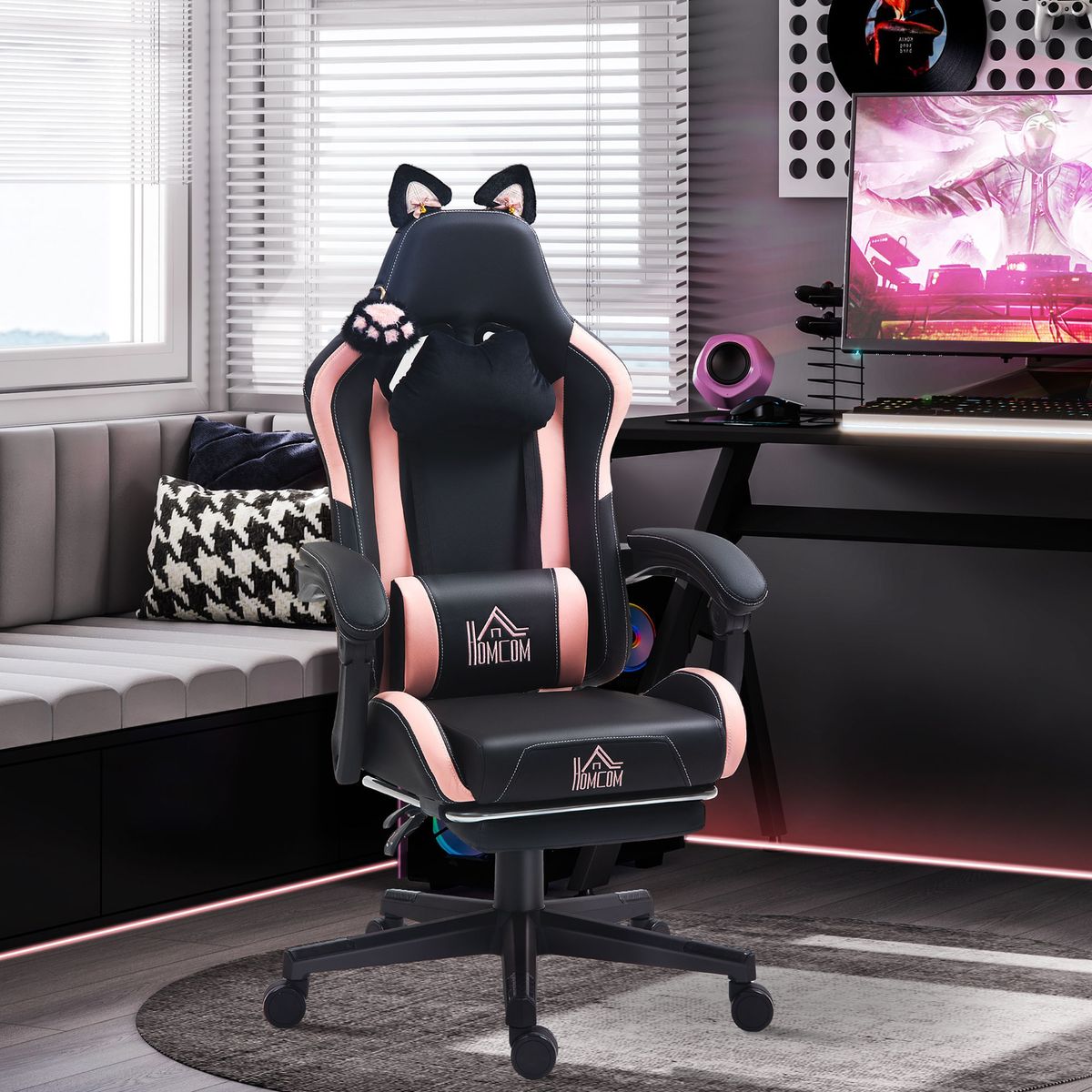 Silla-gaming-Cat-Homcom-2-cojines---reposapies-116-124x65x62-cm