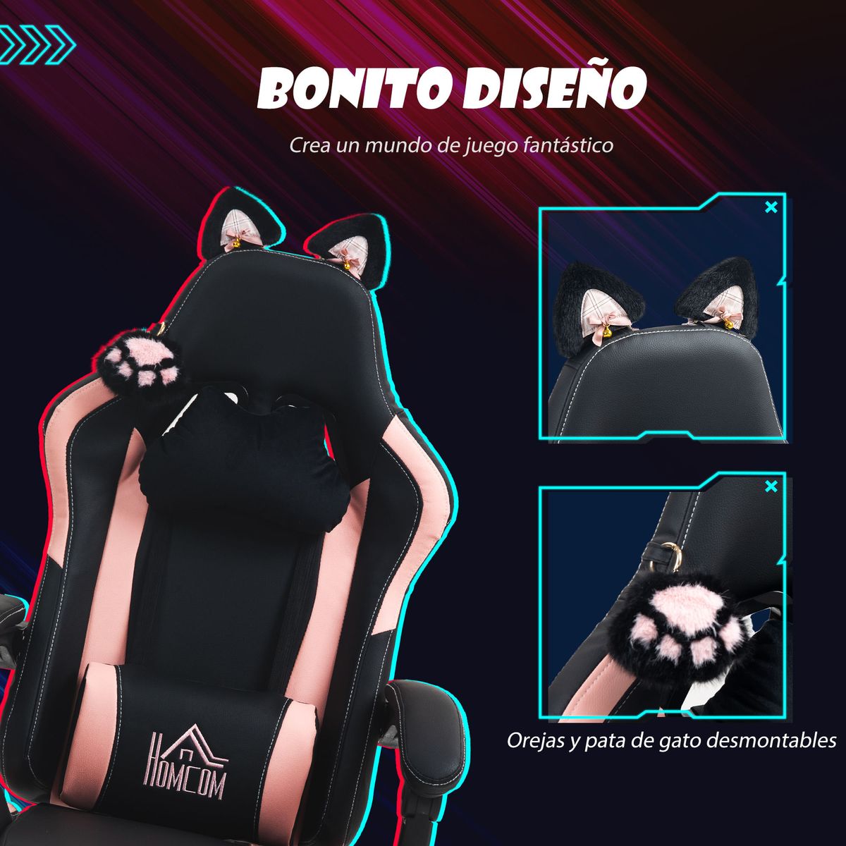 Silla-gaming-Cat-Homcom-2-cojines---reposapies-116-124x65x62-cm