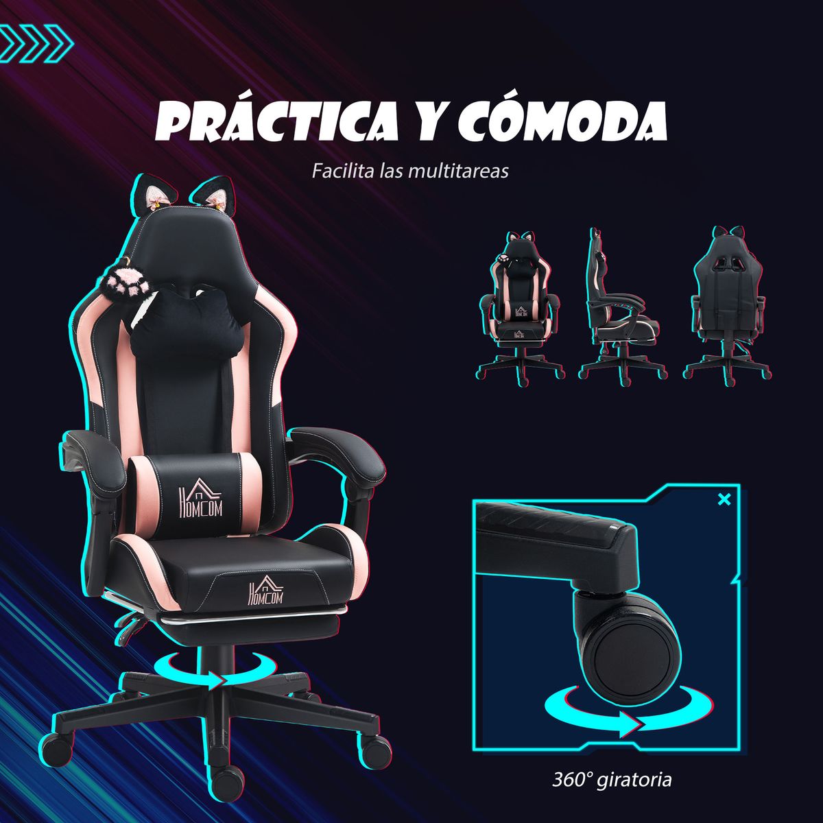 Silla-gaming-Cat-Homcom-2-cojines---reposapies-116-124x65x62-cm
