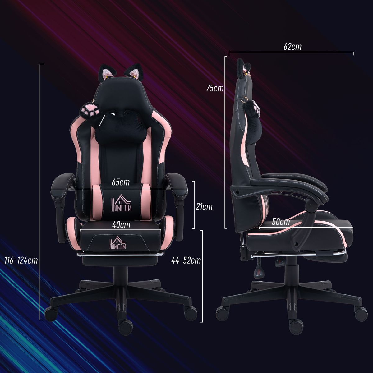 Silla-gaming-Cat-Homcom-2-cojines---reposapies-116-124x65x62-cm