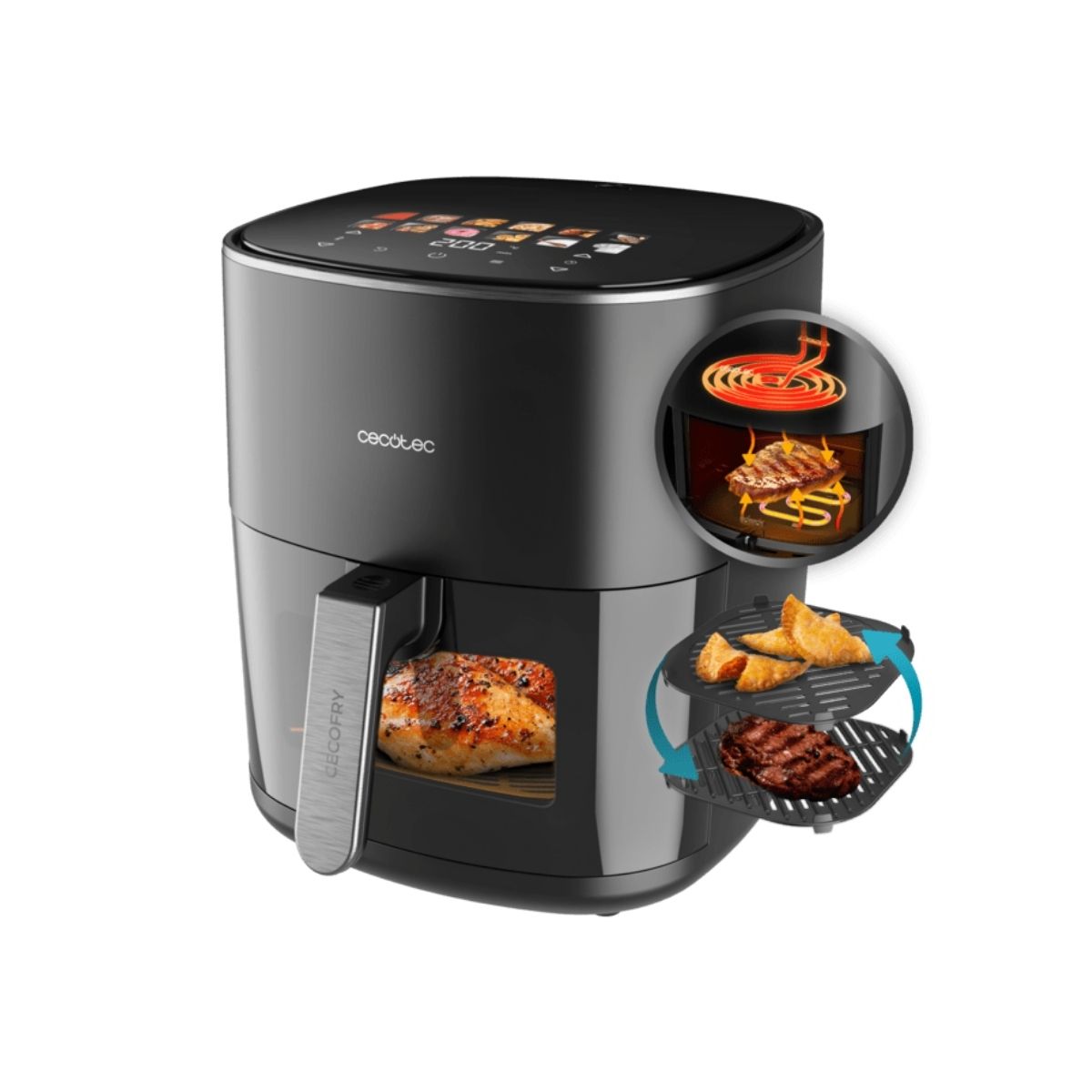 Freidora-de-aire-Cecofry-Grill-Duoheat-6500-Cecotec-2200W-65L-3-en-1-negro