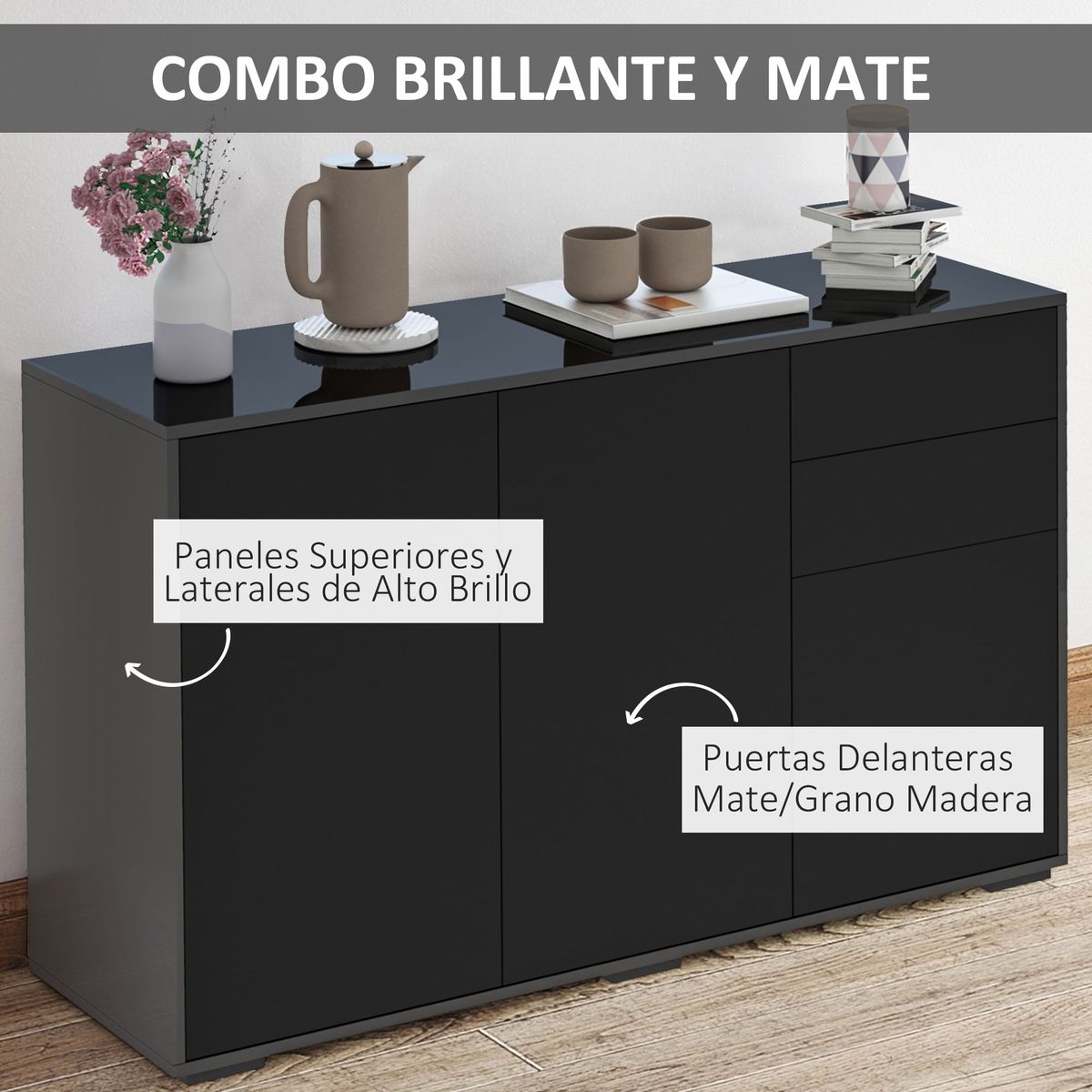Aparador-Shagrila-Homcom-3-puertas---2-cajones---estantes-negro-74x117x36-cm