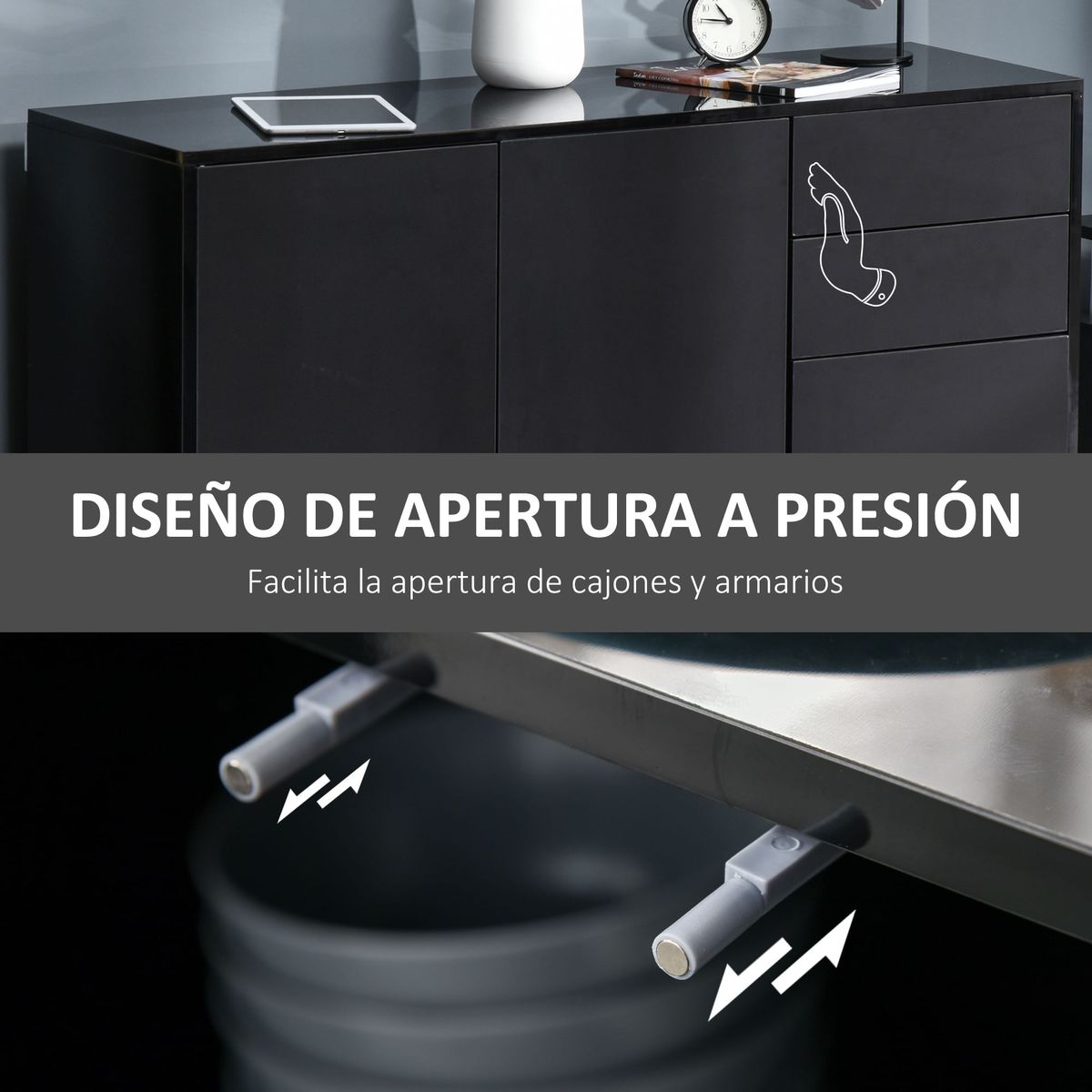 Aparador-Shagrila-Homcom-3-puertas---2-cajones---estantes-negro-74x117x36-cm