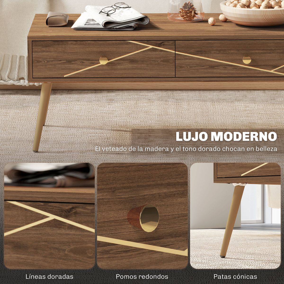 Mesa-de-centro-Bohio-2-cajones---patas-acero-marron-41x100x50-cm-ambientada