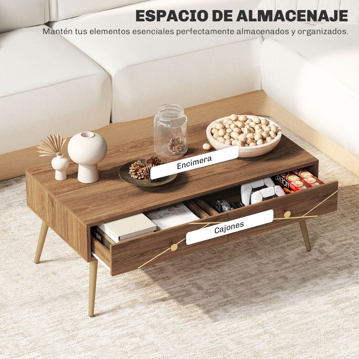 Mesa-de-centro-Bohio-2-cajones---patas-acero-marron-41x100x50-cm-ambientada