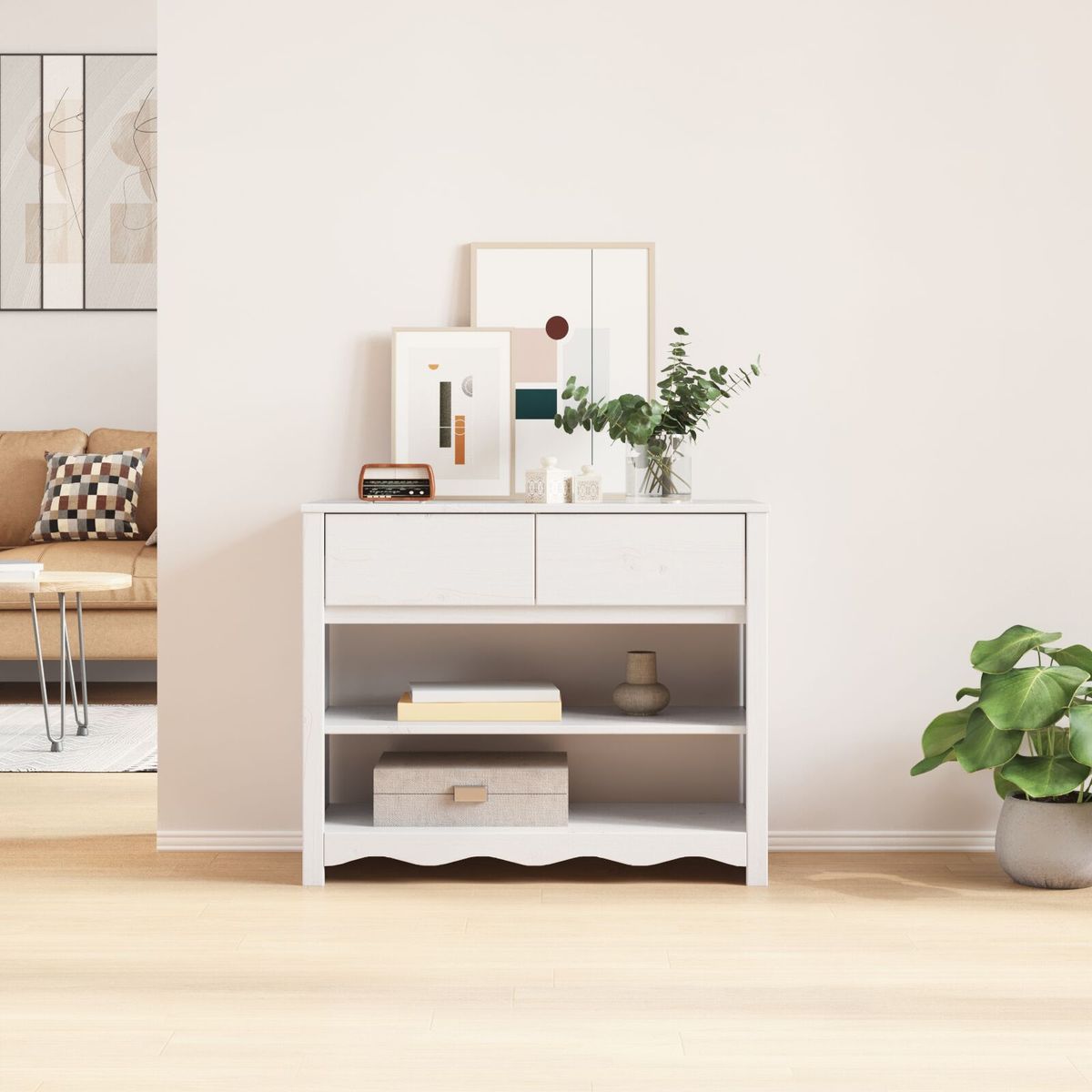 Consola-Capri-2-estantes---2-cajones-blanco-73x895x37-cm-ambientada-frontal