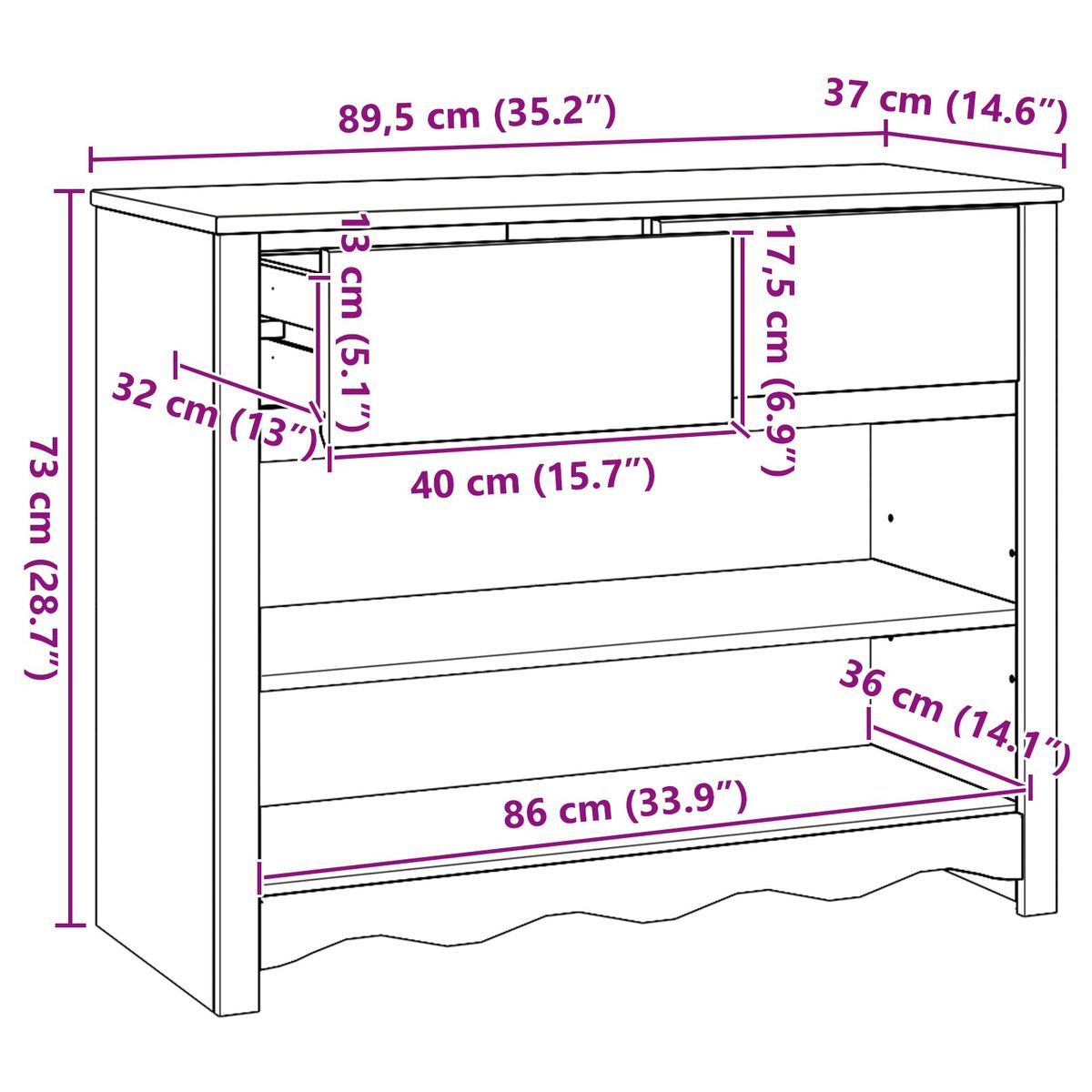 Consola-Capri-2-estantes---2-cajones-blanco-73x895x37-cm-medidas