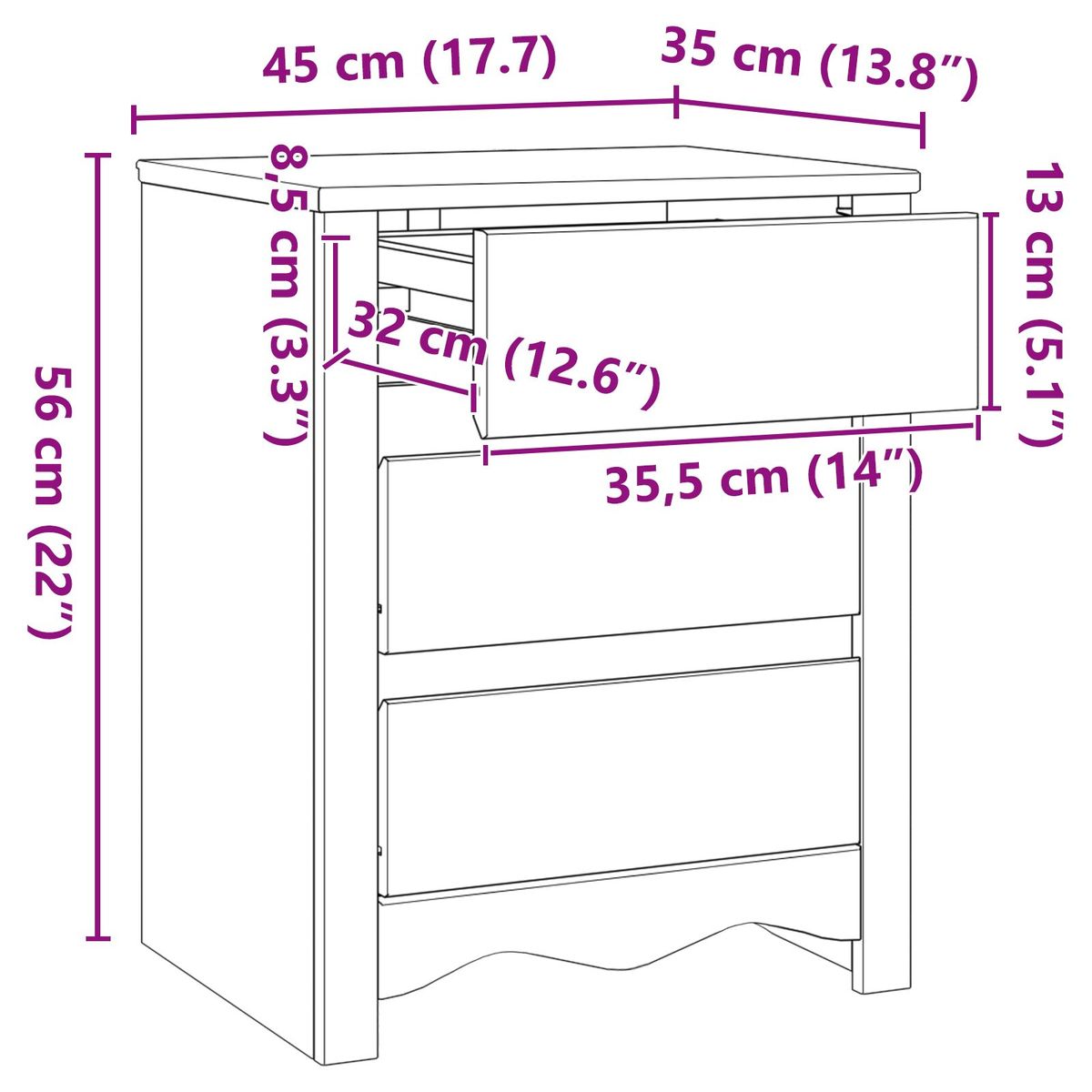Mesita-de-noche-Drammen-3-cajones-natural-56x45x35-cm-medidas