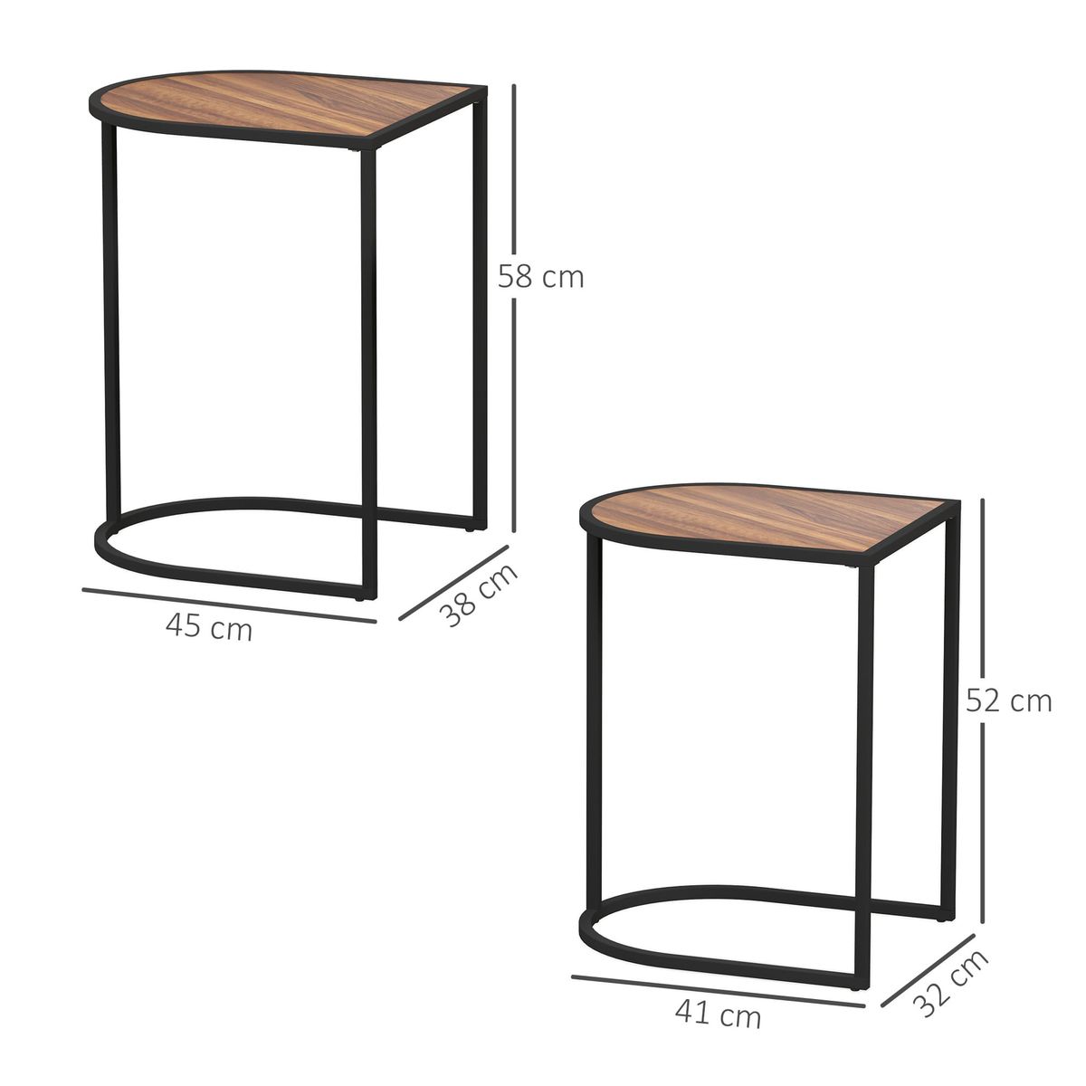 Set-de-2-mesas-auxiliares-Castaño-Homcom-diseño-fijo-marron-oscuro-medidas