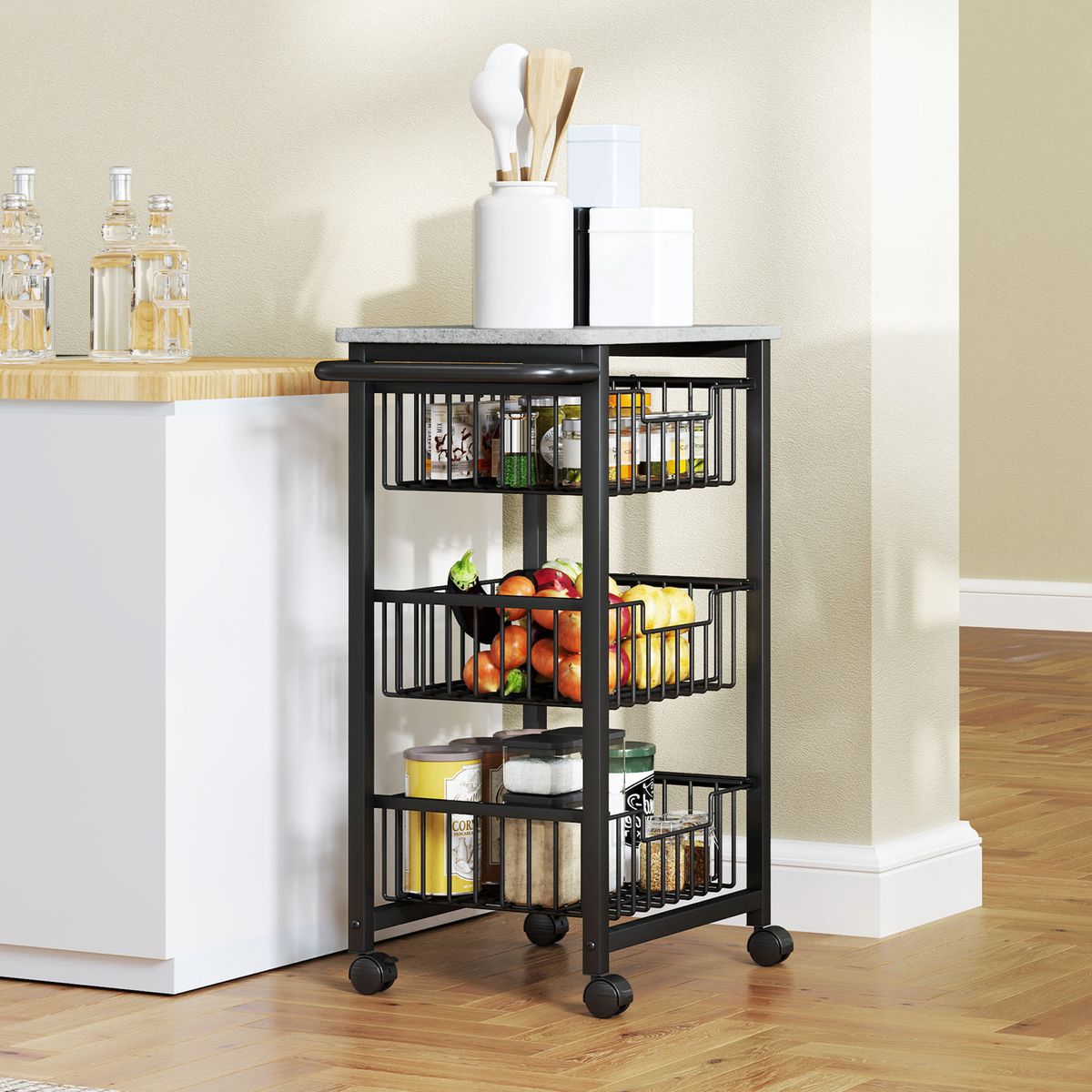 Carrito-auxiliar-Banana-Homcom-3-cestas---ruedas-negro-69x495x31-cm-