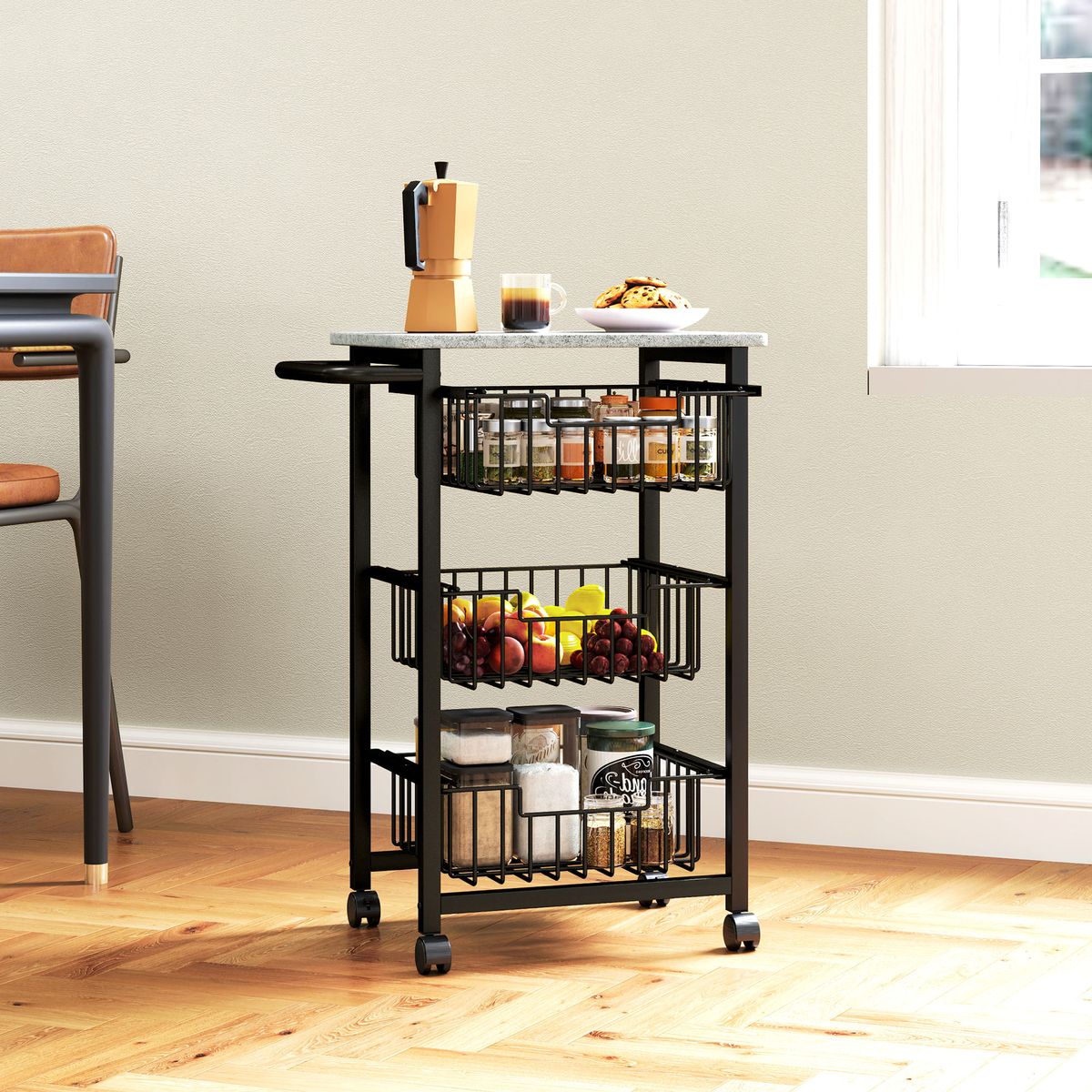 Carrito-auxiliar-Banana-Homcom-3-cestas---ruedas-negro-69x495x31-cm-
