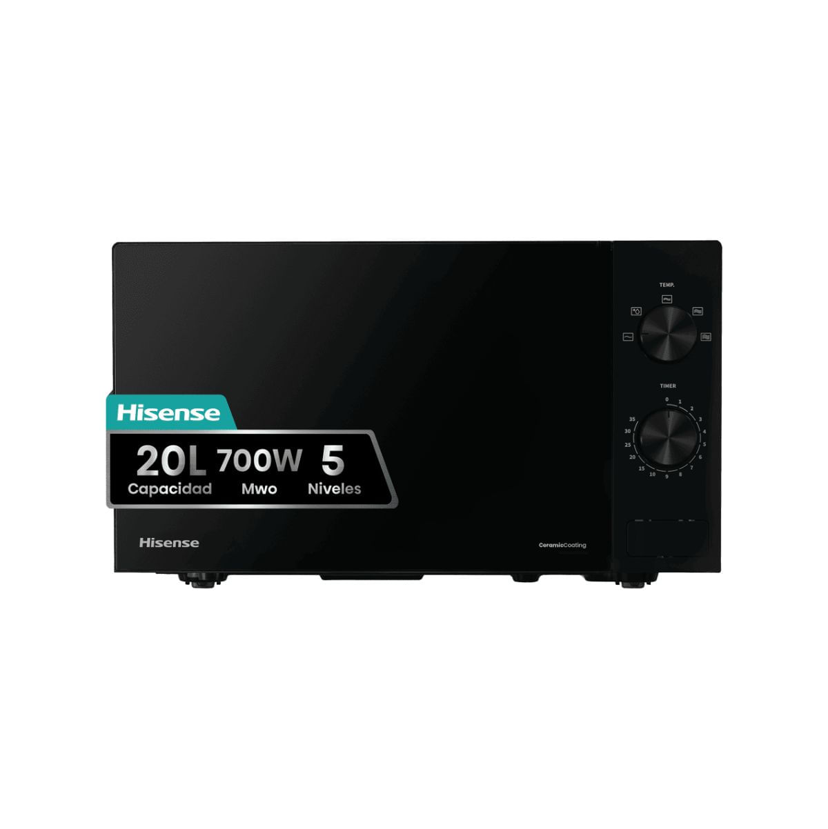 Microondas-Hisense-H20MOBP1-700W-20L-5-potencias-negro-fondo-blanco