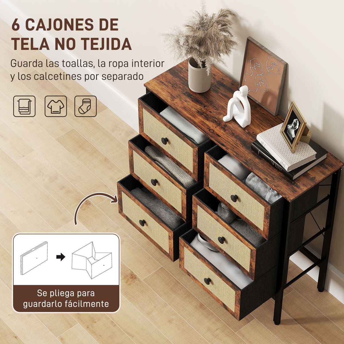 Cajonera-Caramel-Homcom-6-cajones-negro-marron-83x88x30-cm-