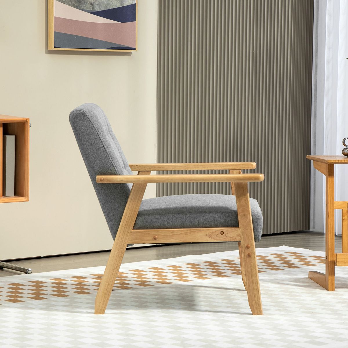 Butaca-Minnie-Homcom-botones-de-capitone---reposabrazos-gris-natural-76x64x75-cm--