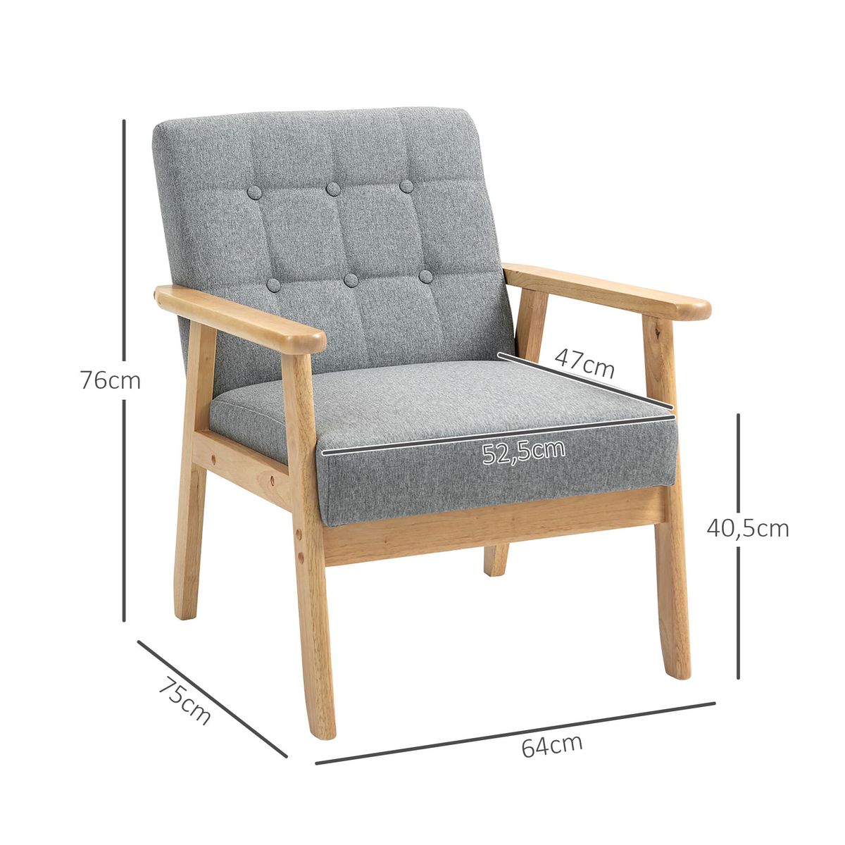 Butaca-Minnie-Homcom-botones-de-capitone---reposabrazos-gris-natural-76x64x75-cm--