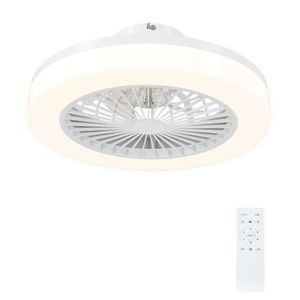 Ventilador de techo Manhattan Homcom luz LED + 6 velocidades blanco Ø46 cm