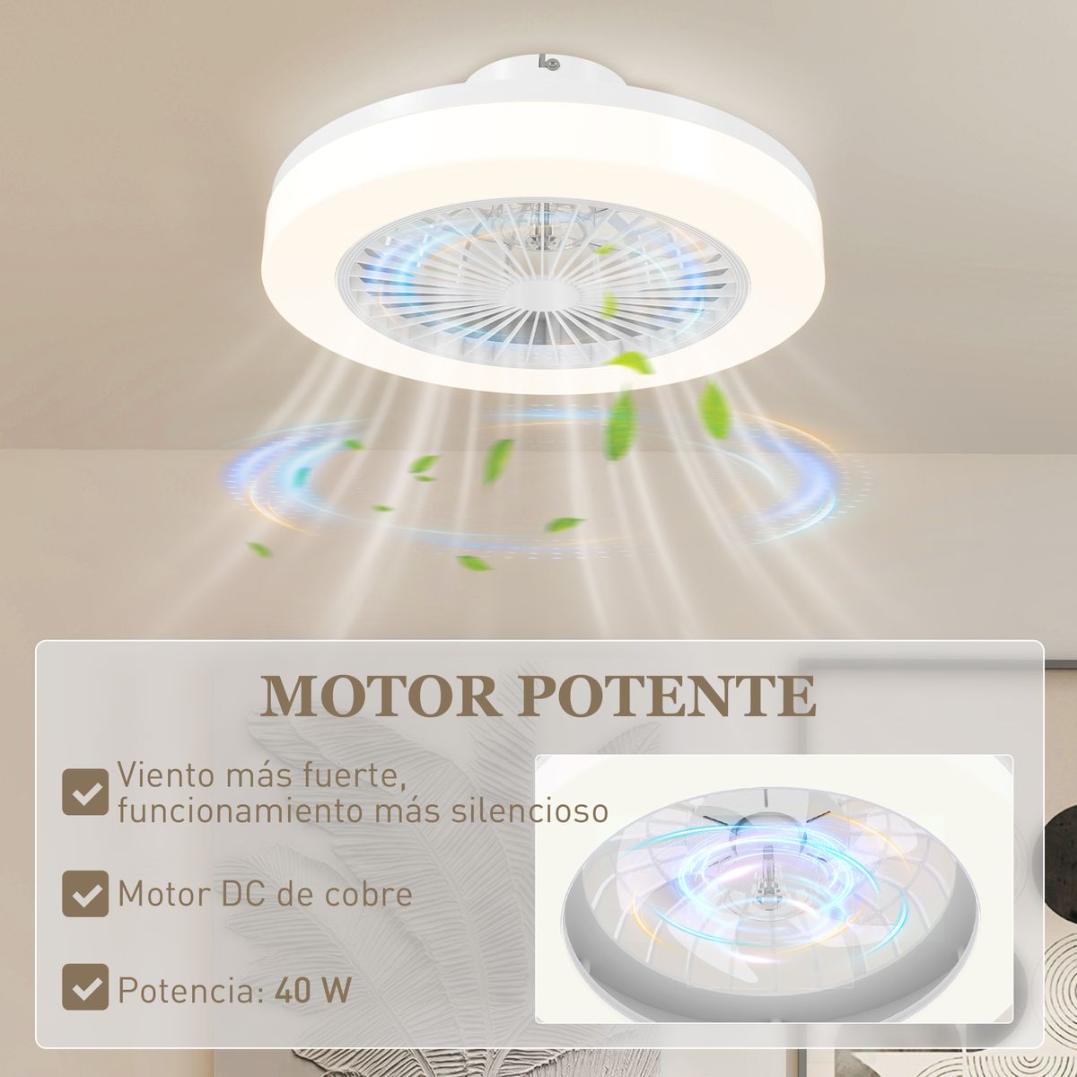 Ventilador-de-techo-Manhattan-Homcom-luz-LED---6-velocidades-blanco-Ø46-cm