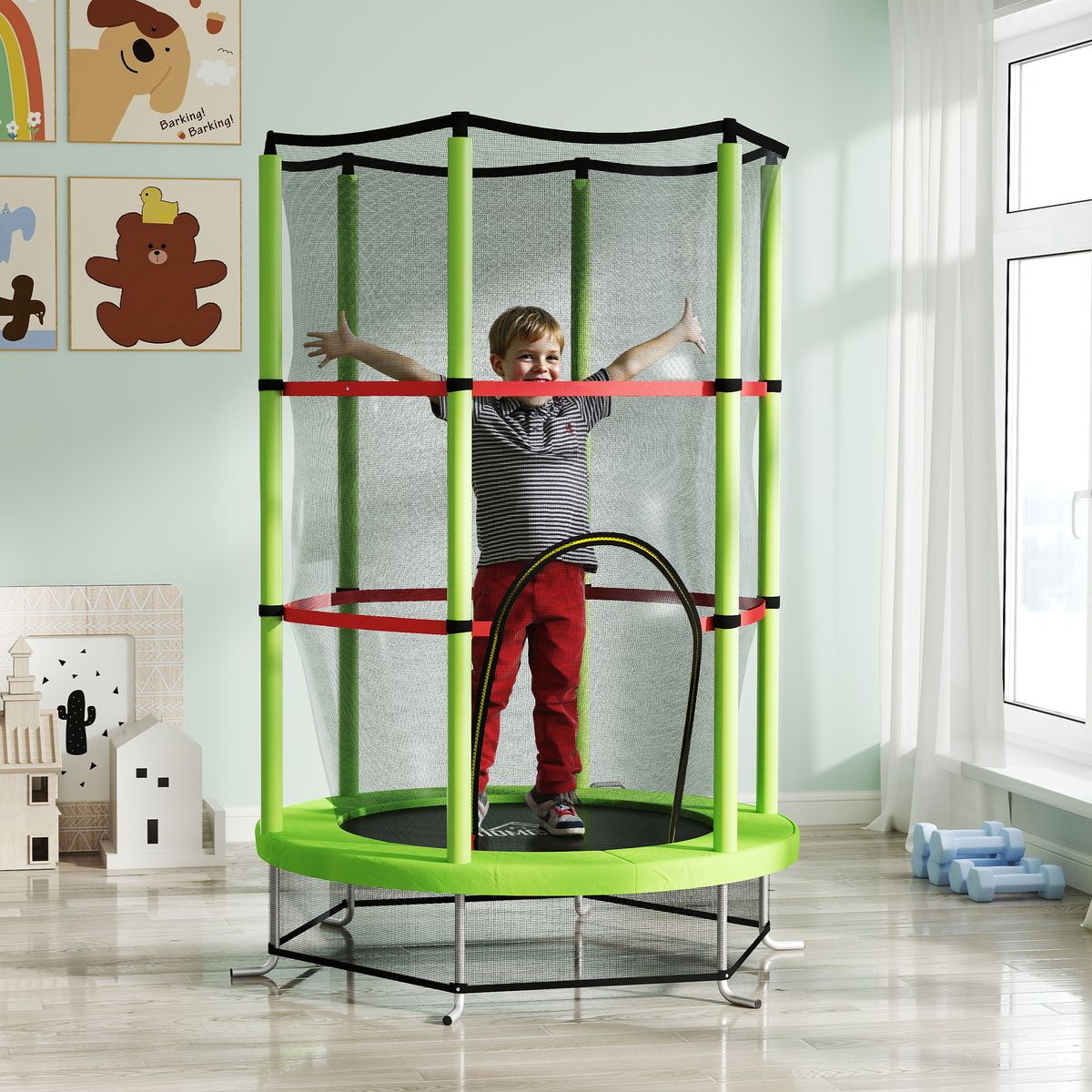 Cama-elastica-Bari-Homcom-entrada-con-cremallera-verde-Ø140x190-cm-