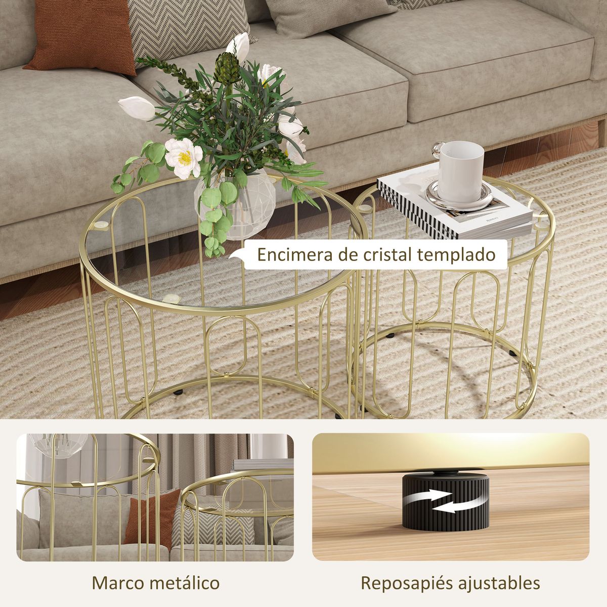 Set-de-2-mesas-auxiliares-Viena-Homcom-dorado
