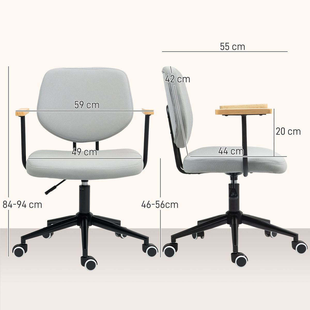 Silla-de-escritorio-Office-Homcom-altura-ajustable-gris-84-94x59x55-cm-medidas