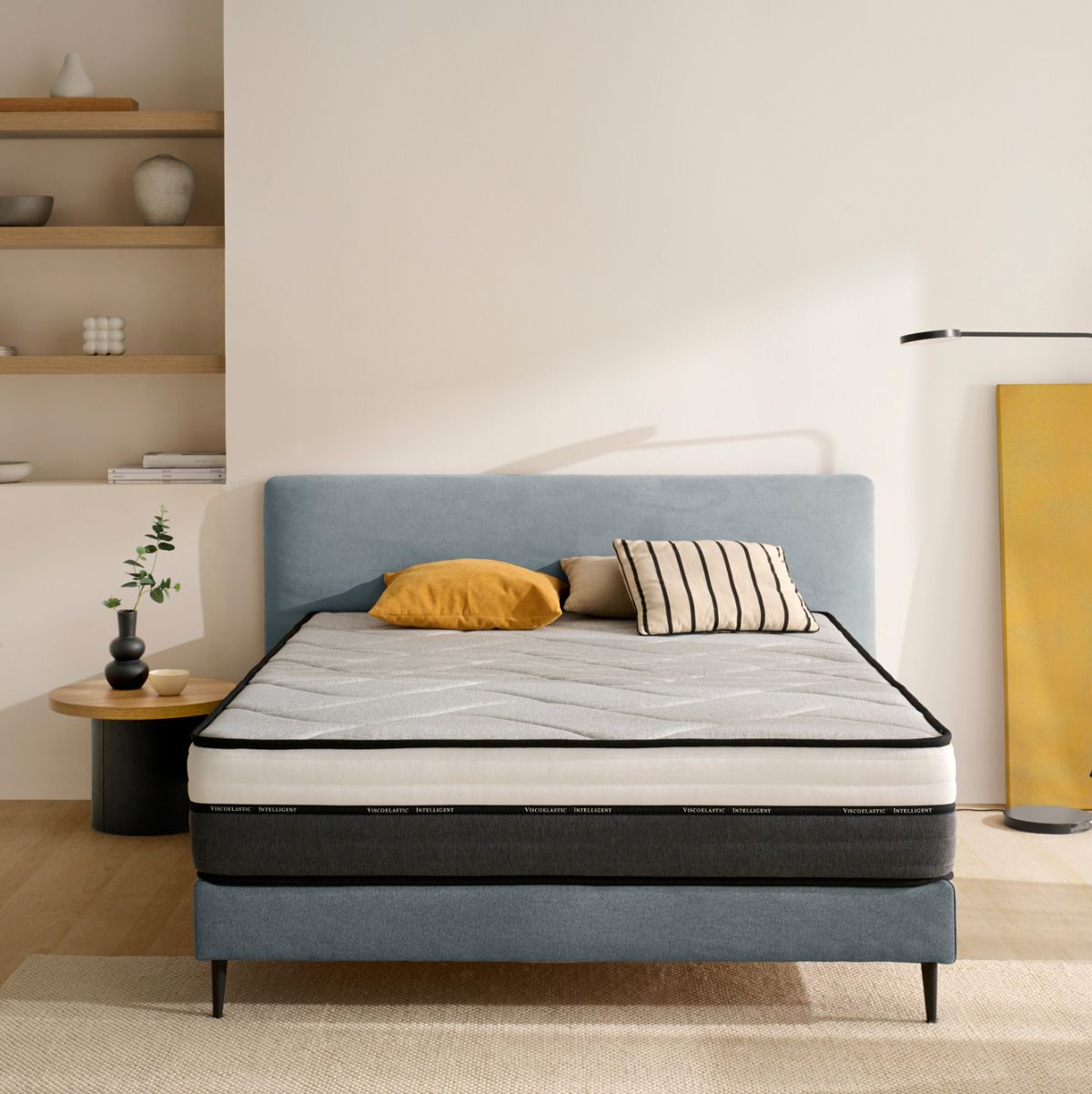 Colchon-viscoelastico-Intelligent-nucleo-muelle-ensacado-gris-blanco-80x180-cm-frontal