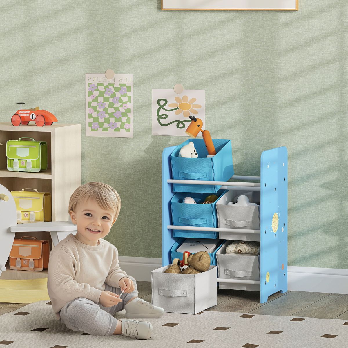 Estanteria-infantil-Yoyo-Aiyaplay-6-cajas--3A-azul-60x43x30-cm-ambientada-dos