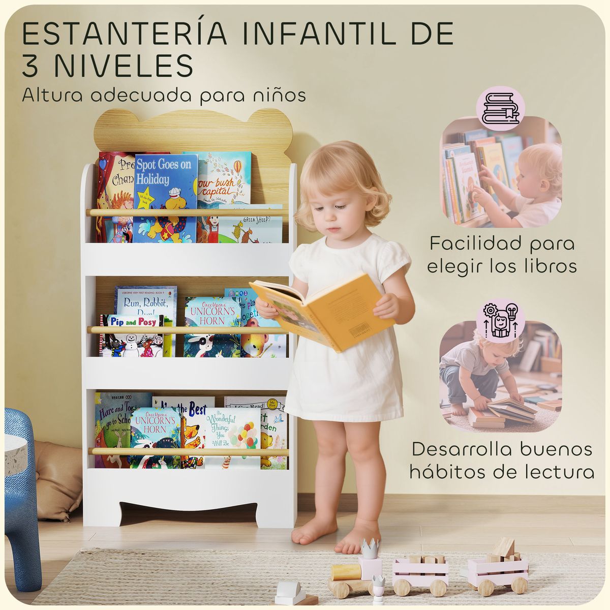 Libreria-infantil-Osito-Aiyaplay-3-niveles-blanco-natural-110x55x15-cm