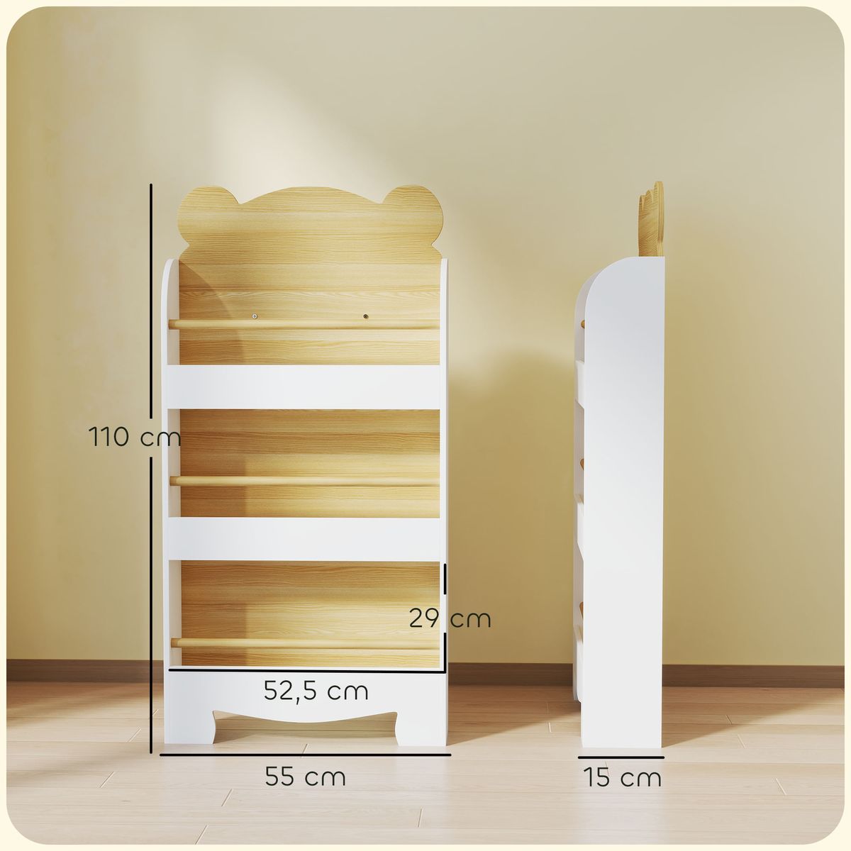 Libreria-infantil-Osito-Aiyaplay-3-niveles-blanco-natural-110x55x15-cm-medidas