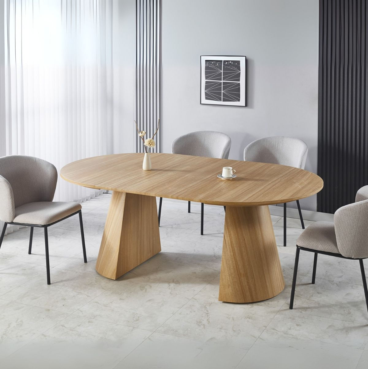 Mesa-de-comedor-Oak-redonda-diseño-extensible-natural-75x120-160-200x120-cm-ambientada