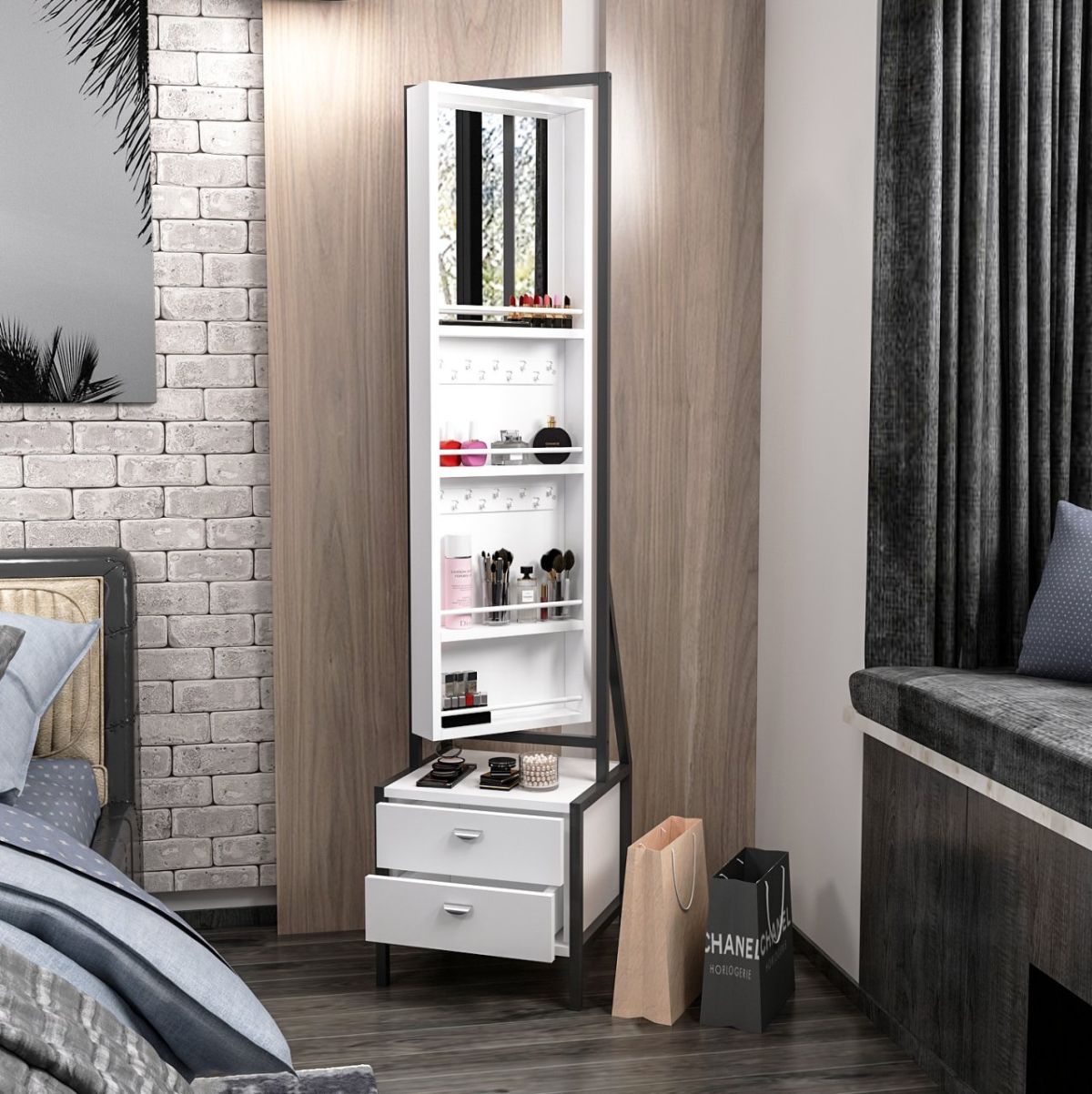 espejo-joyero-mocca-2-cajones-puerta-blanco-negro-170-41-35-cm