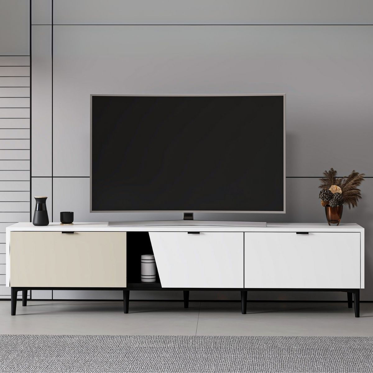 Aparador-Yelena-4-cajones---2-puertas-blanco-beige-90x180x45-cm-