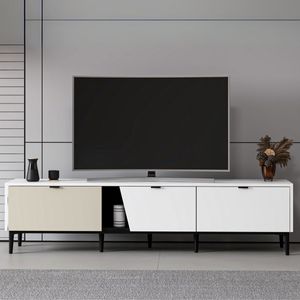 Aparador Yelena 4 cajones + 2 puertas blanco/beige 90x180x45 cm