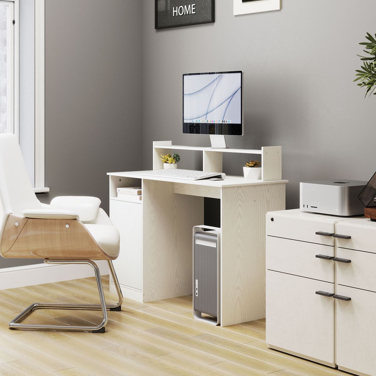 Escritorio-Celeste-Homcom-soporte-para-monitor---armario-crema-94x108x50-cm-ambientada