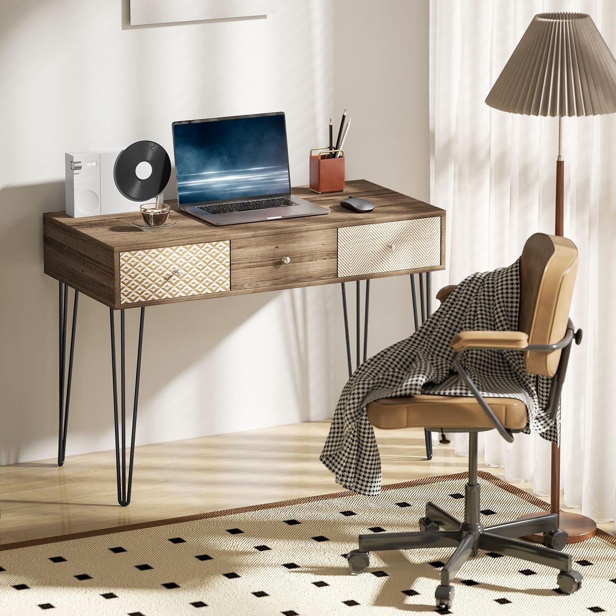Escritorio-Bohemia-Homcom-3-cajones-natural-75x105x50-cm-ambientada