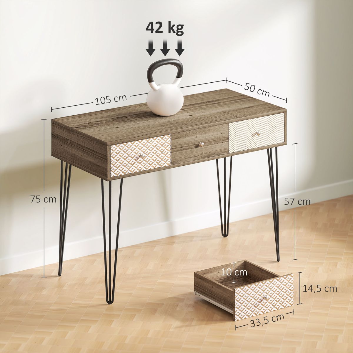 Escritorio-Bohemia-Homcom-3-cajones-natural-75x105x50-cm-medidas