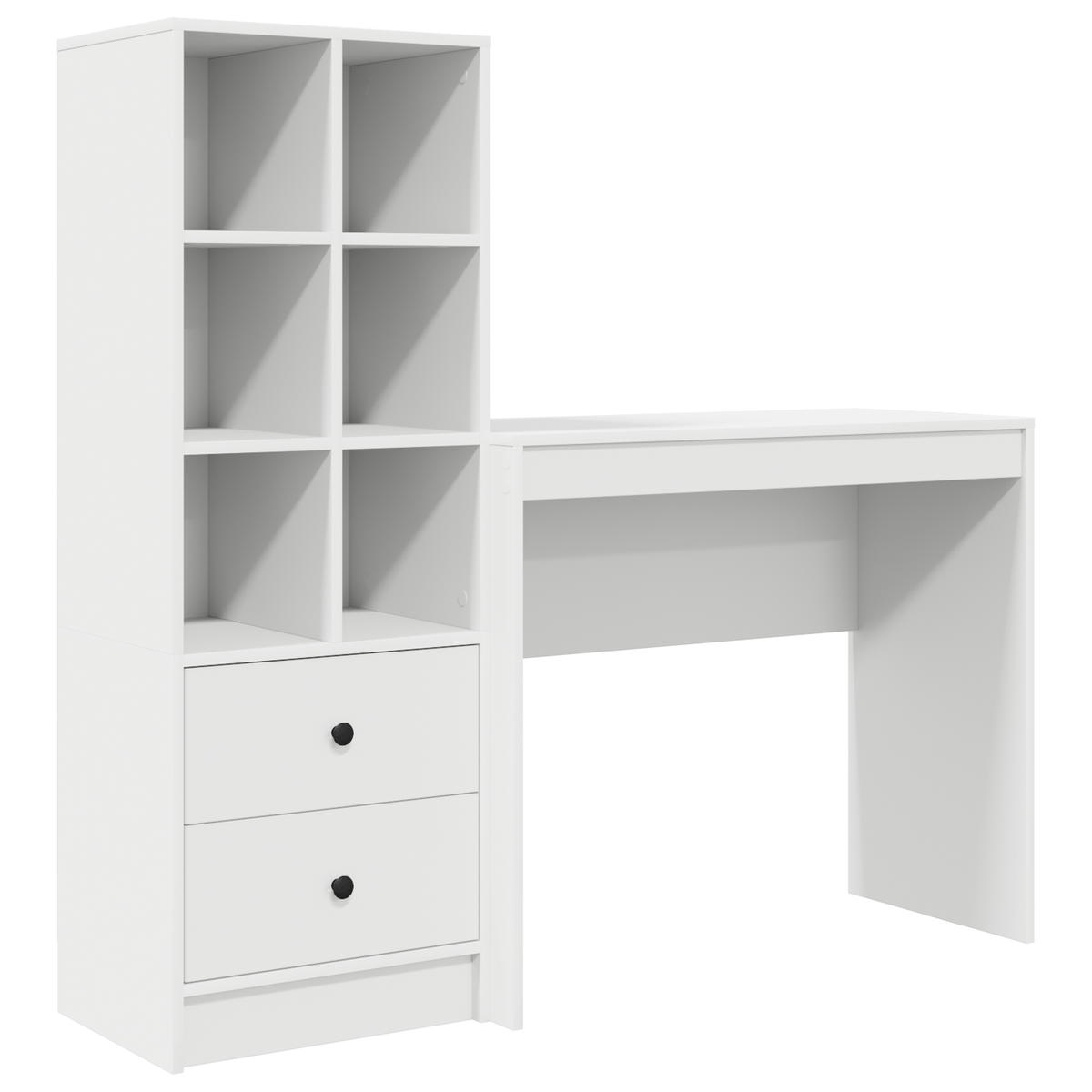 Escritorio-Hedwig-Max-con-estanteria-6-comportamientos---2-cajones-blanco-lateral