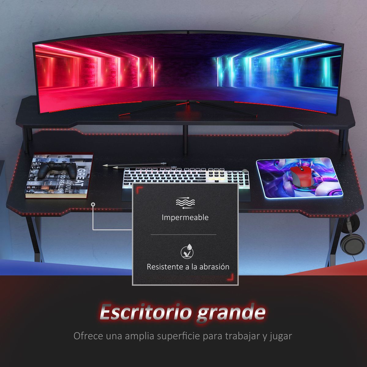 Escritorio-gaming-Fawkes-Homcom-estante-elevado---gancho-negro-90x140x60-cm