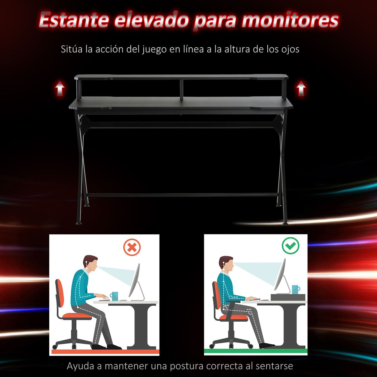 Escritorio-gaming-Fawkes-Homcom-estante-elevado---gancho-negro-90x140x60-cm