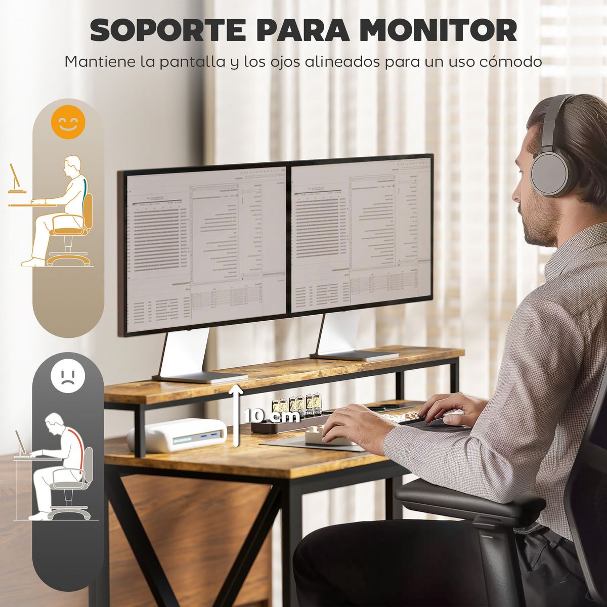 Escritorio-Pigwidgeon-Homcom-luz-LED---estacion-de-carga---estanteria-natural