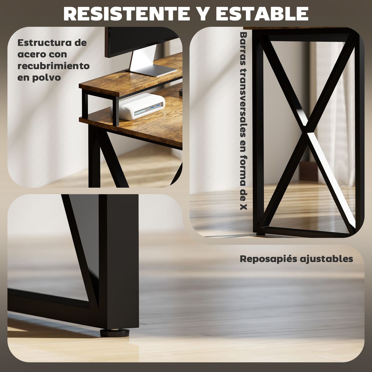 Escritorio-Pigwidgeon-Homcom-luz-LED---estacion-de-carga---estanteria-natural