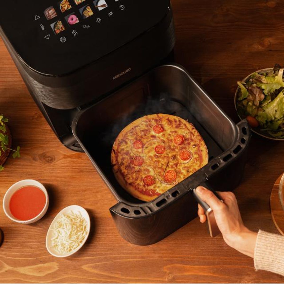 Freidora-de-aire-Cecotec-Cecofry-Grill-Smokin-8500-2200W-85L-doble-grill-negro-interior