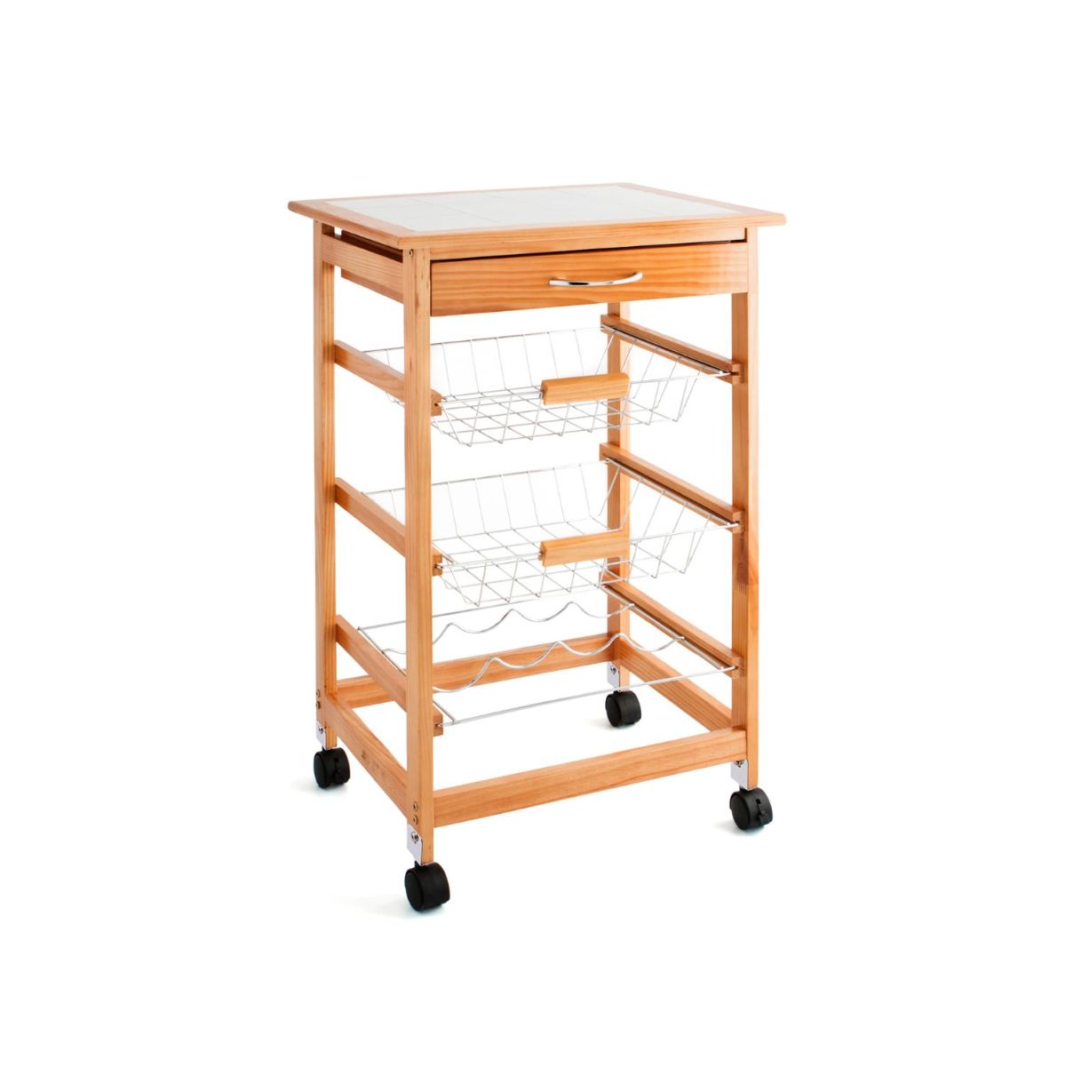 Carrito-auxiliar-Garbo-Quid-2-cestas---botellero---cajon-natural-blanco-76x47x37-cm