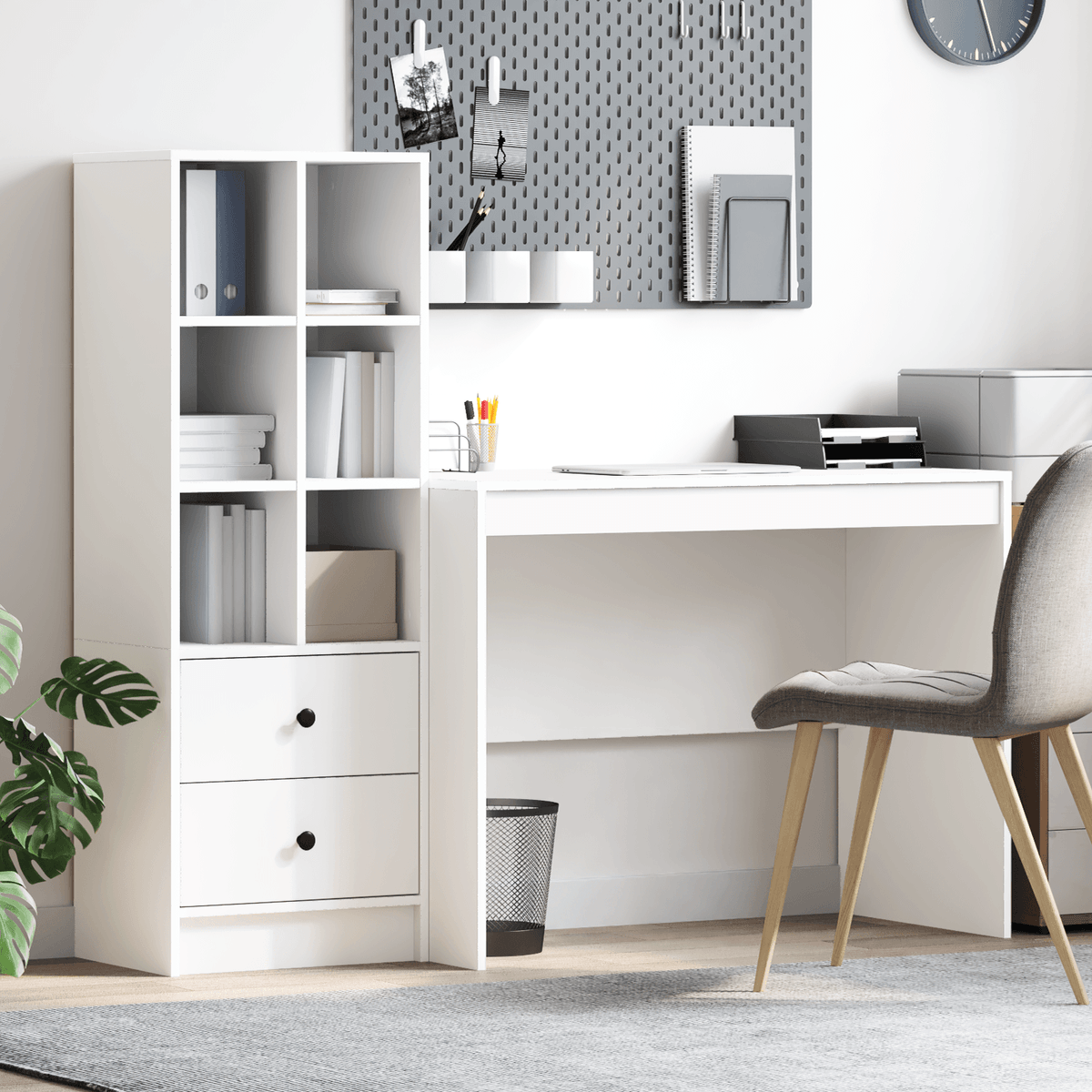 Escritorio-Monstera-6-compartimentos-abiertos---2-cajones-blanco-100x50-cm