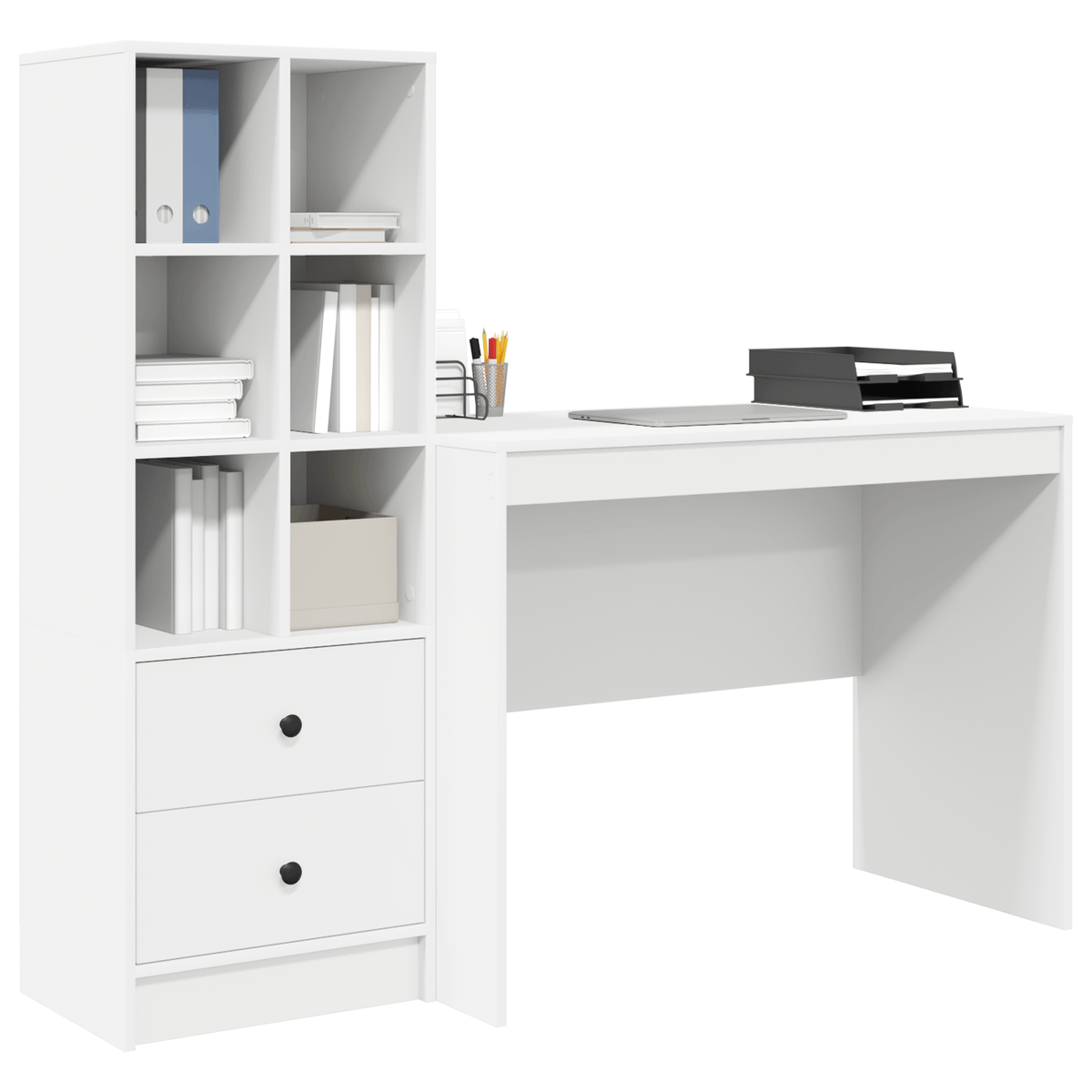 Escritorio-Monstera-6-compartimentos-abiertos---2-cajones-blanco-100x50-cm