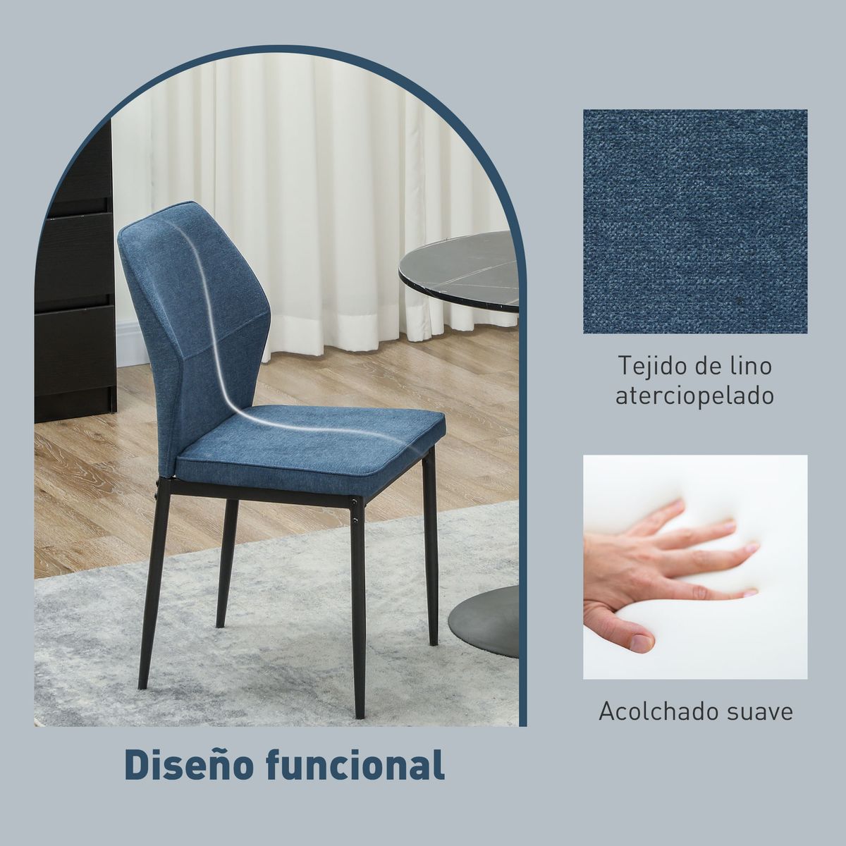 Pack-de-2-sillas-Andrea-Homcom-acolchado-azul-
