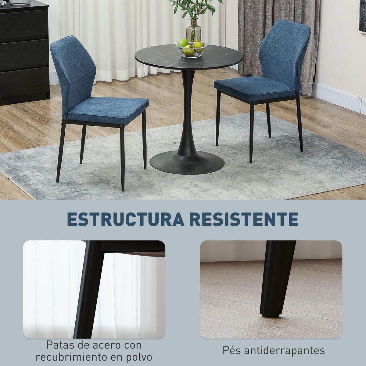 Pack-de-2-sillas-Andrea-Homcom-acolchado-azul-