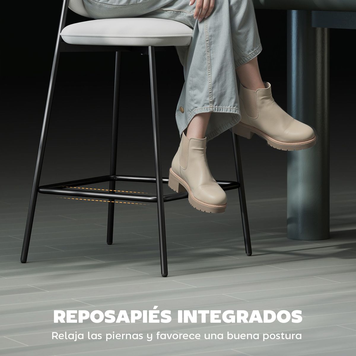 Pack-de-2-taburetes-Mery-Homcom-respaldo-acolchado-gris-negro