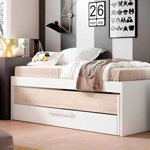 Cama nido Estelle cajón extraíble blanco mate/sahara 62x212x98 cm
