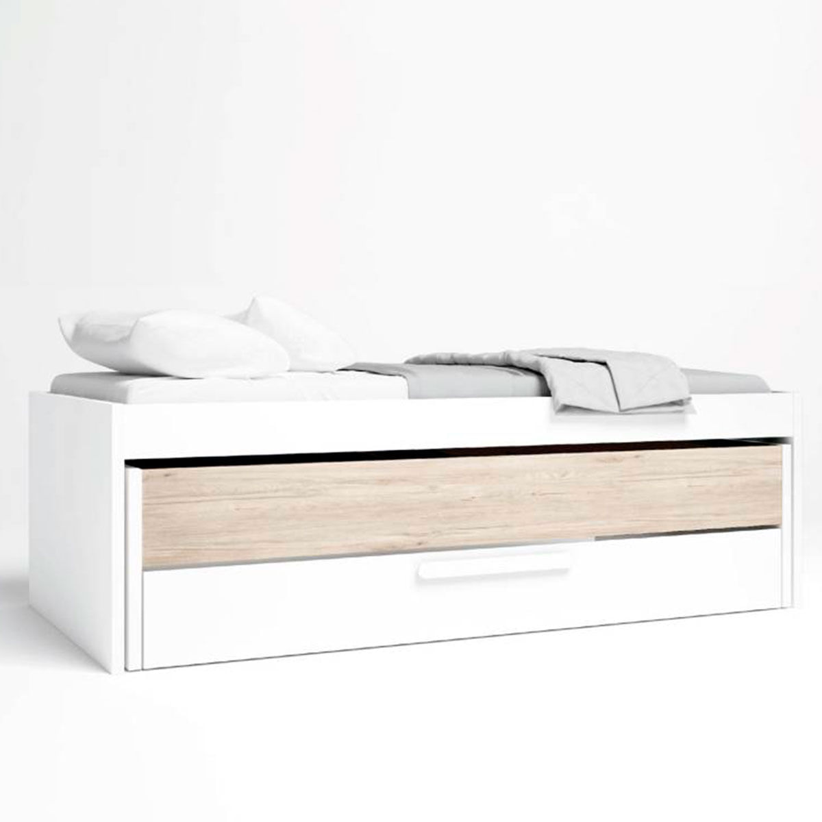 Cama-nido-Estelle-2-camas-1-cajon-blanco-mate-Sahara-perfil-izquierdo