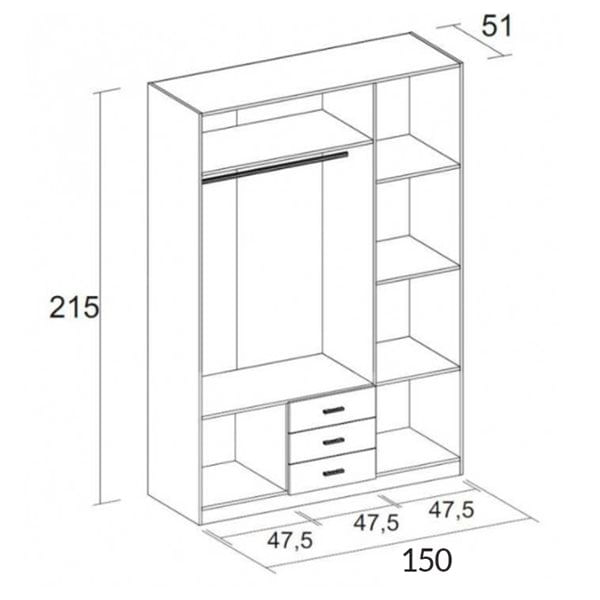 Armario-Roma-3-puertas---3-cajones-blanco-mate-2155x1489x526-cm-medidas